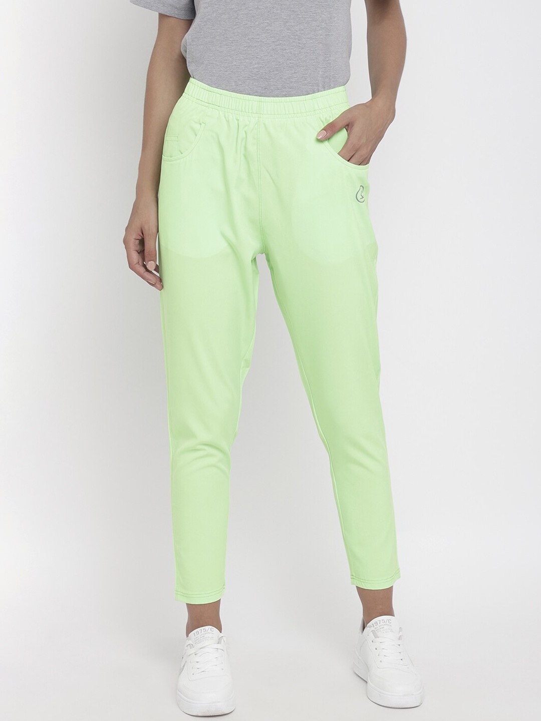 

CHKOKKO Women Fluorescent Green Solid Antimicrobial Track Pants