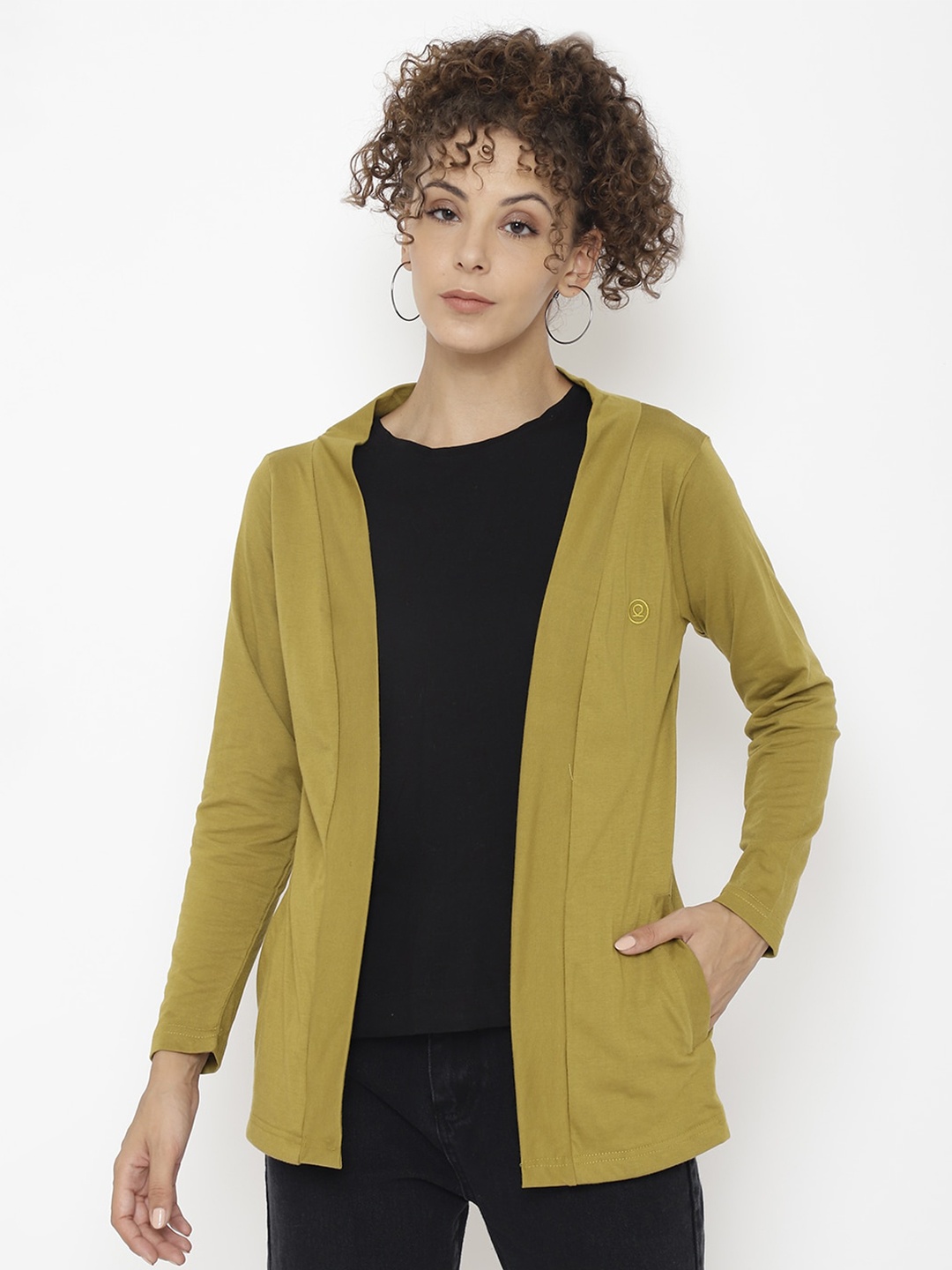 

CHKOKKO Women Olive Green Shrug