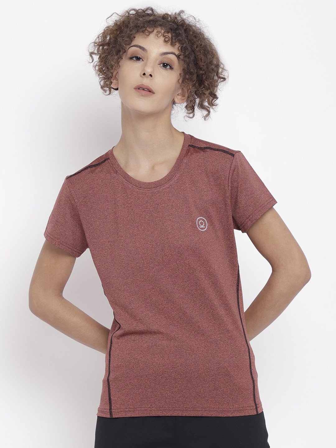 

CHKOKKO Women Rust Round Neck Sports T-Shirt