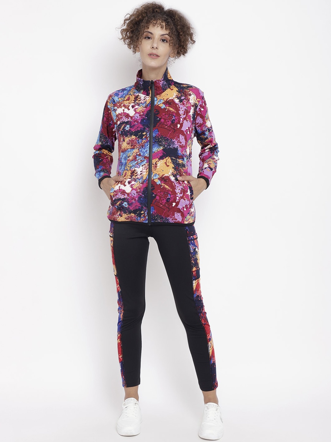 

Chkokko Women Pink & Black Abstract Printed Track Suit