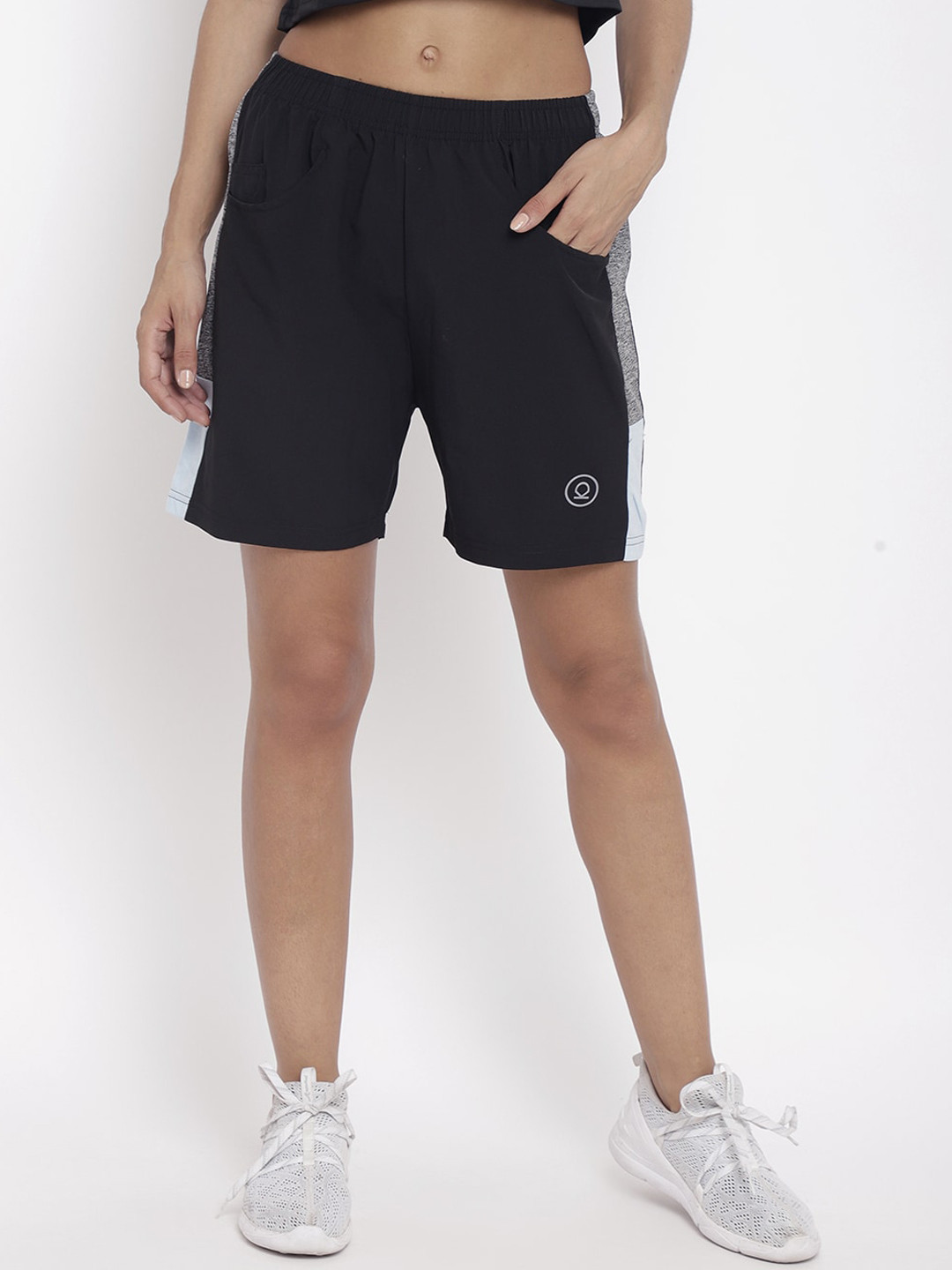 

CHKOKKO Women Black Solid Gym Sports Shorts