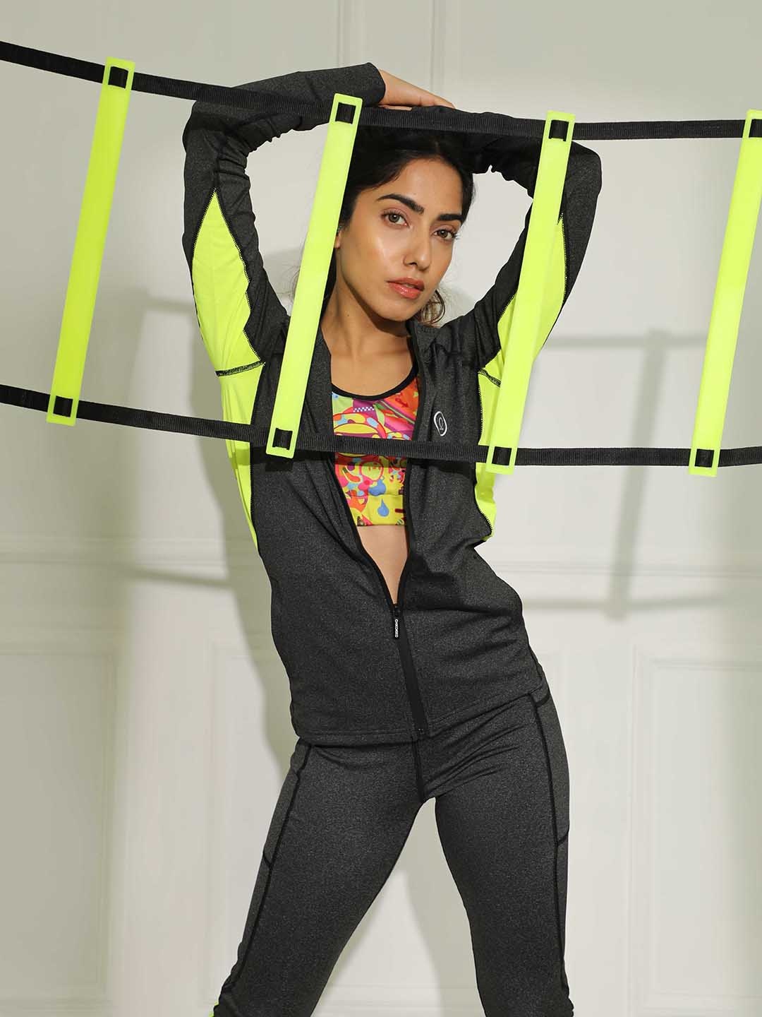 

CHKOKKO Women Grey Melange Sporty Jacket