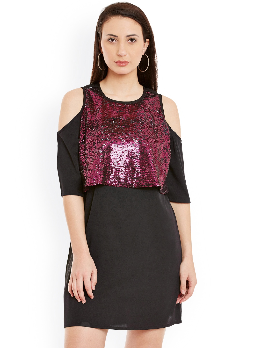 

Sera Women Magenta & Black Sequinned A-Line Dress