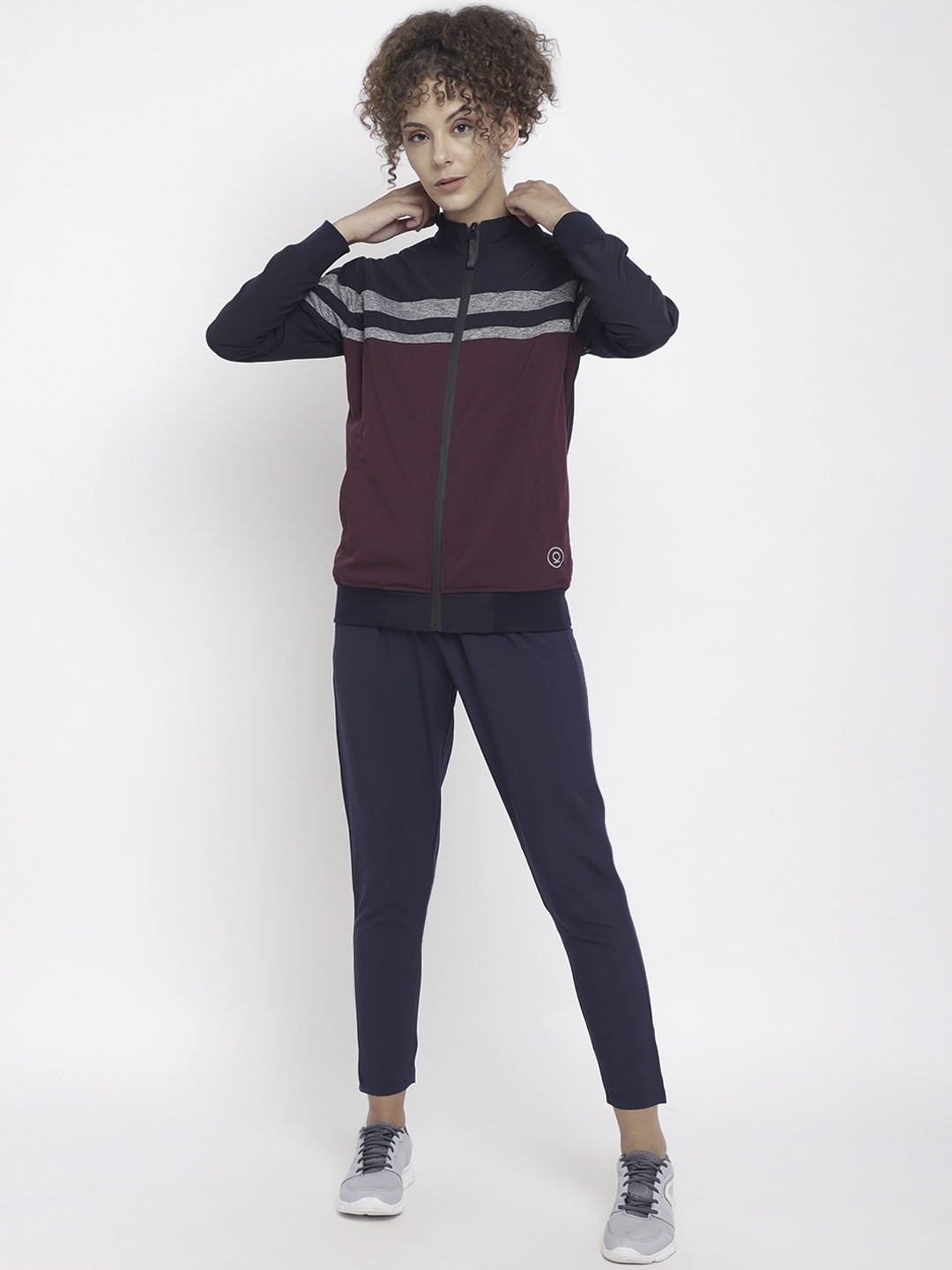 

Chkokko Women Burgundy & Navy Blue Solid Tracksuits