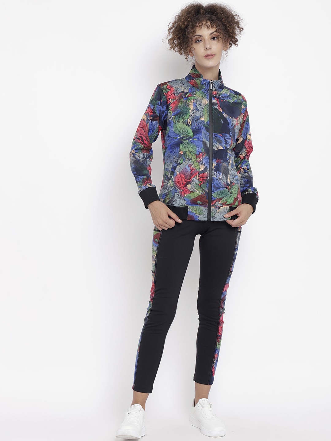 

Chkokko Women Blue & Black Abstract Printed Track Suit