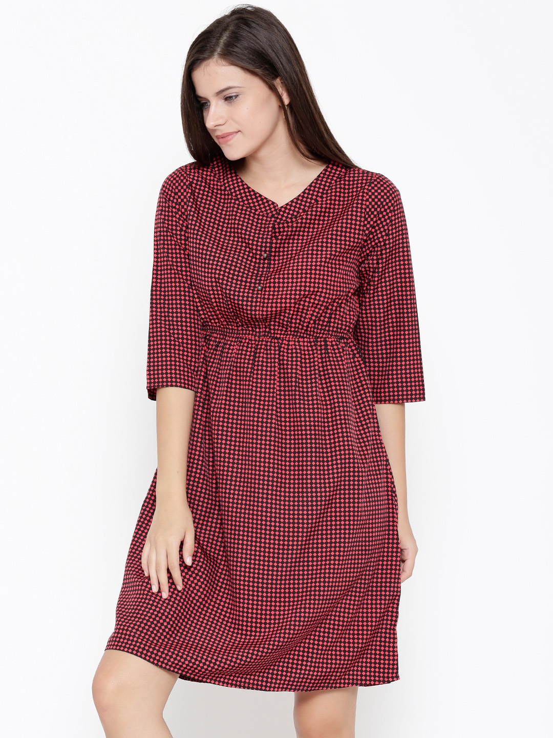 

Sera Women Black & Red Checked Fit & Flare Dress