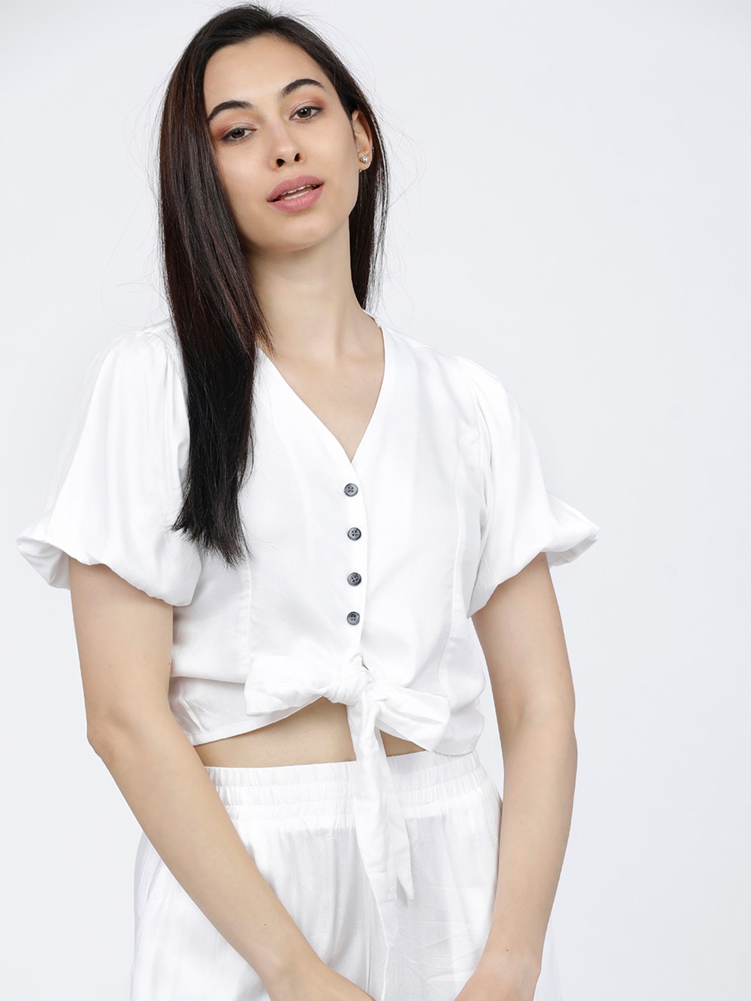 

Tokyo Talkies White Shirt Style Crop Top