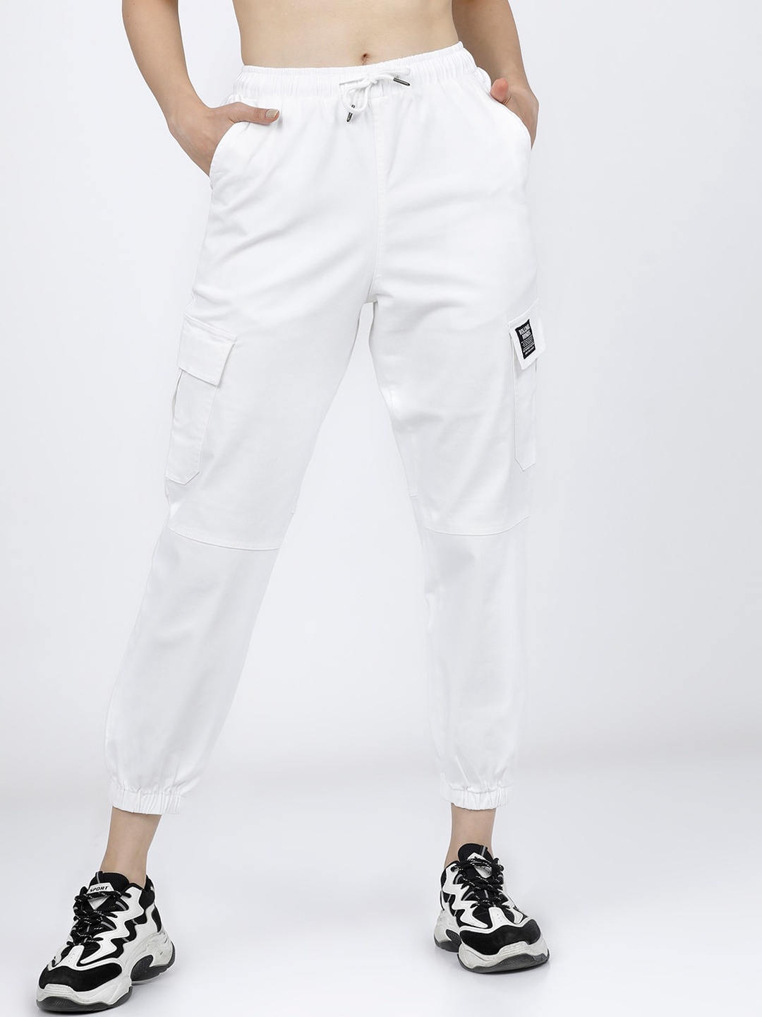 

Tokyo Talkies Women White Tapered Fit Joggers Trousers