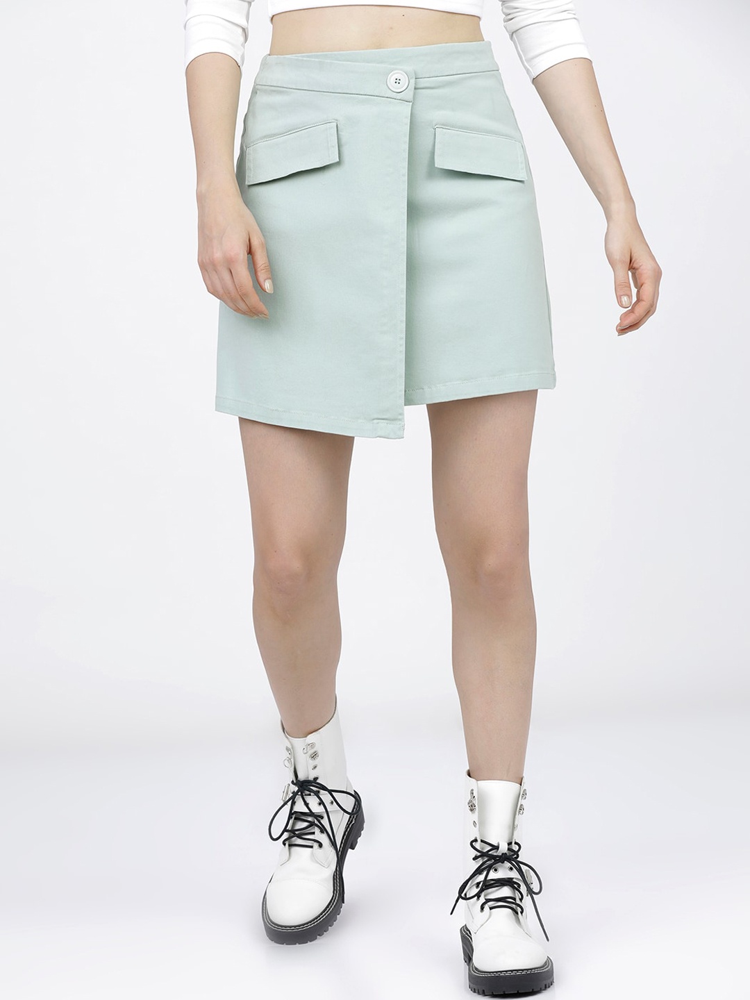 

Tokyo Talkies Women Green Solid Mini Length Wrap Skirt