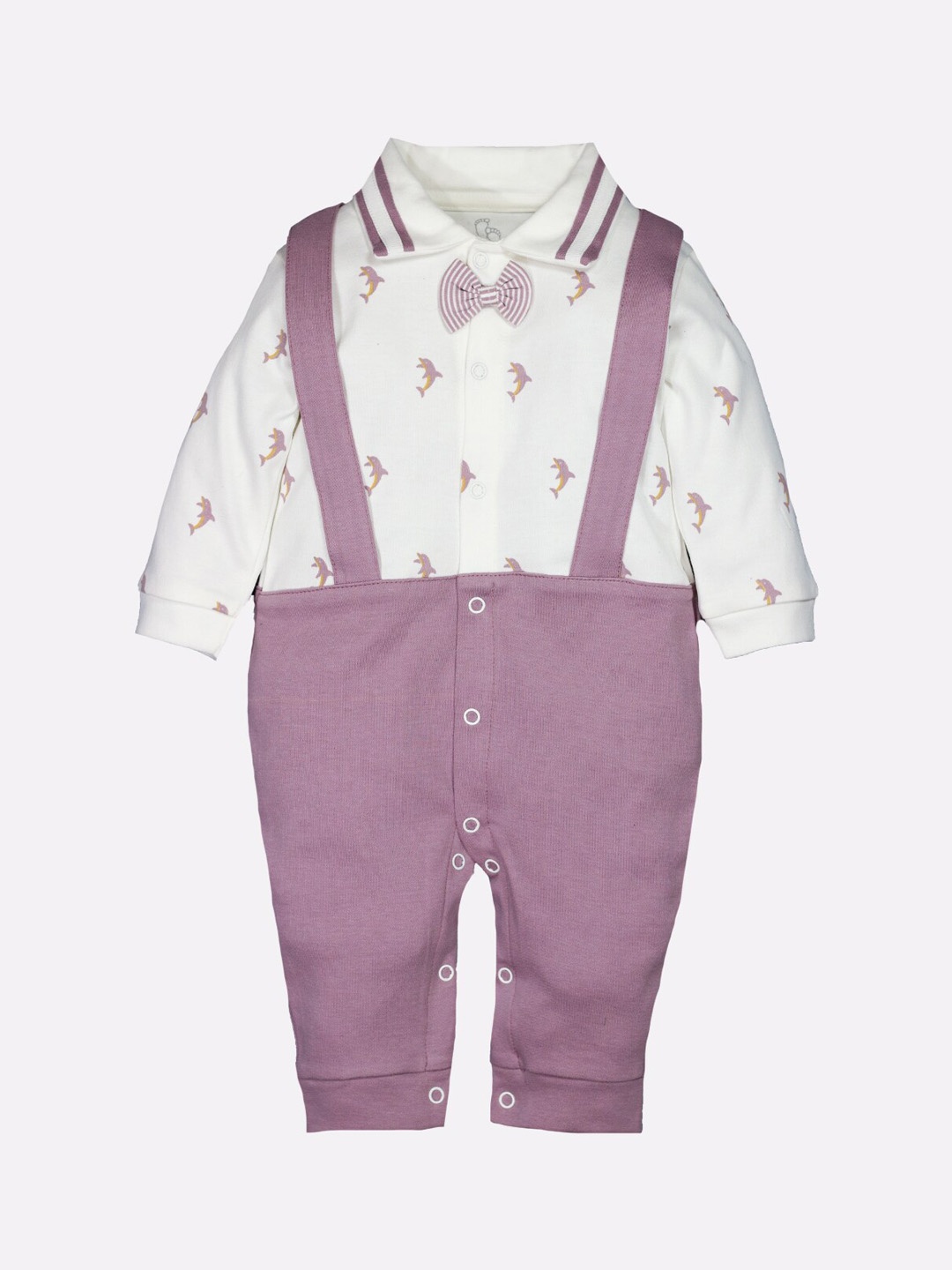 

BABY GO Infant Boys White & Mauve Printed Pure Cotton Rompers