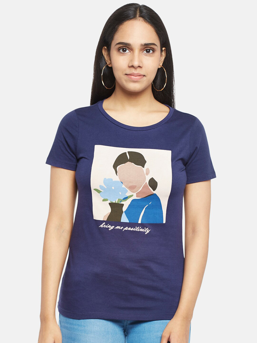 

Honey by Pantaloons Women Navy Blue Printed T-shirt