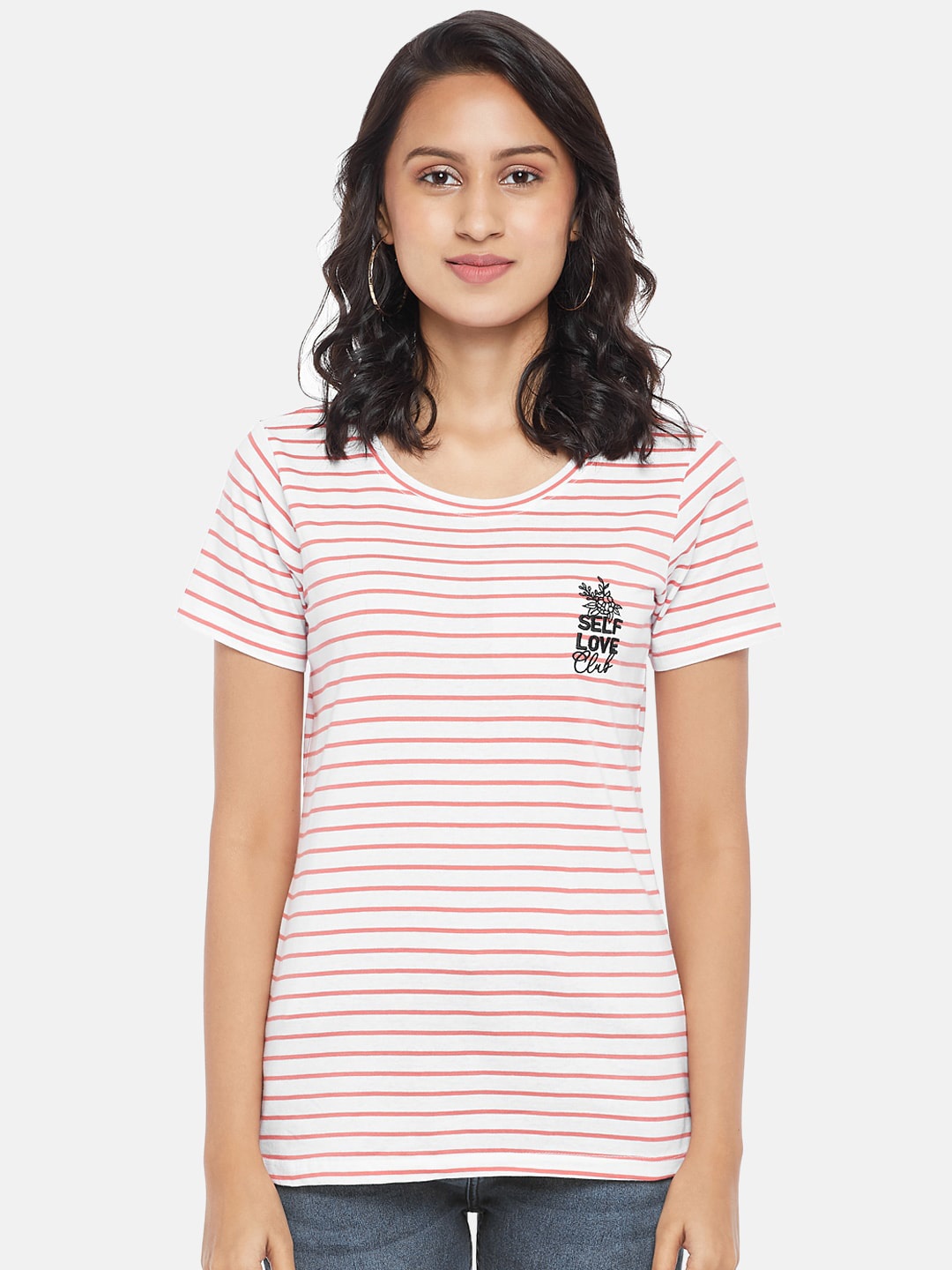 

Honey by Pantaloons Women Pink & White Striped T-shirt