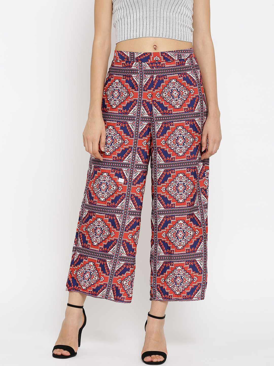

Sera Women Orange & Blue Printed Ankle-Length Palazzo Trousers