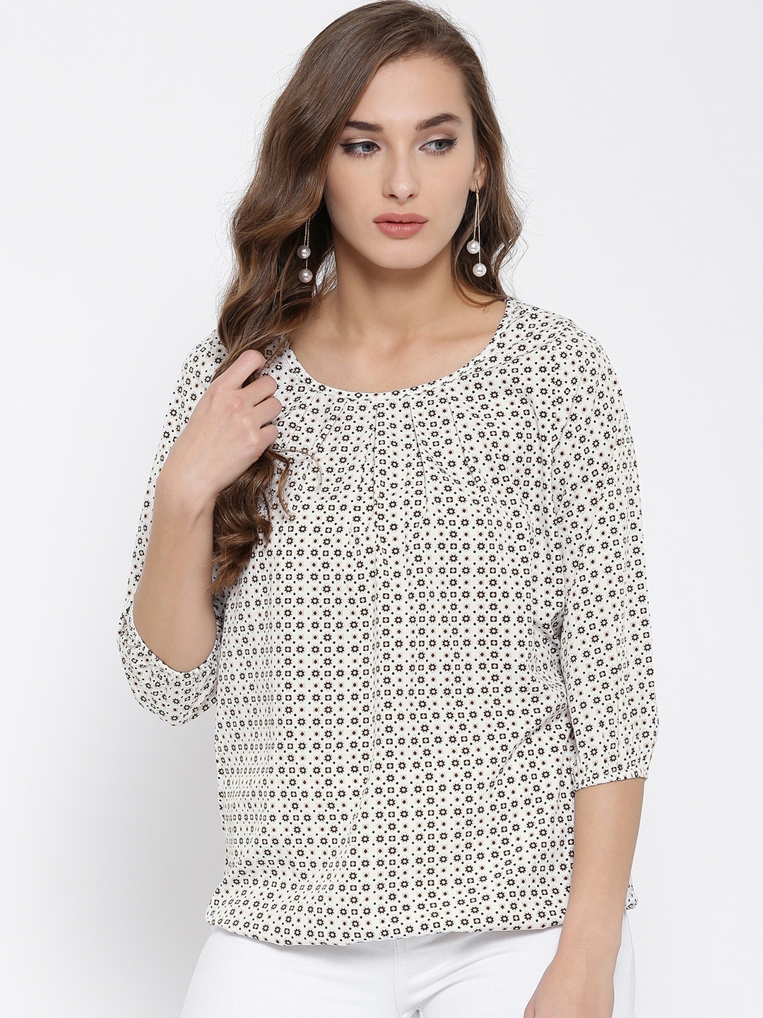 

Sera Women Off-White Printed Regular Top