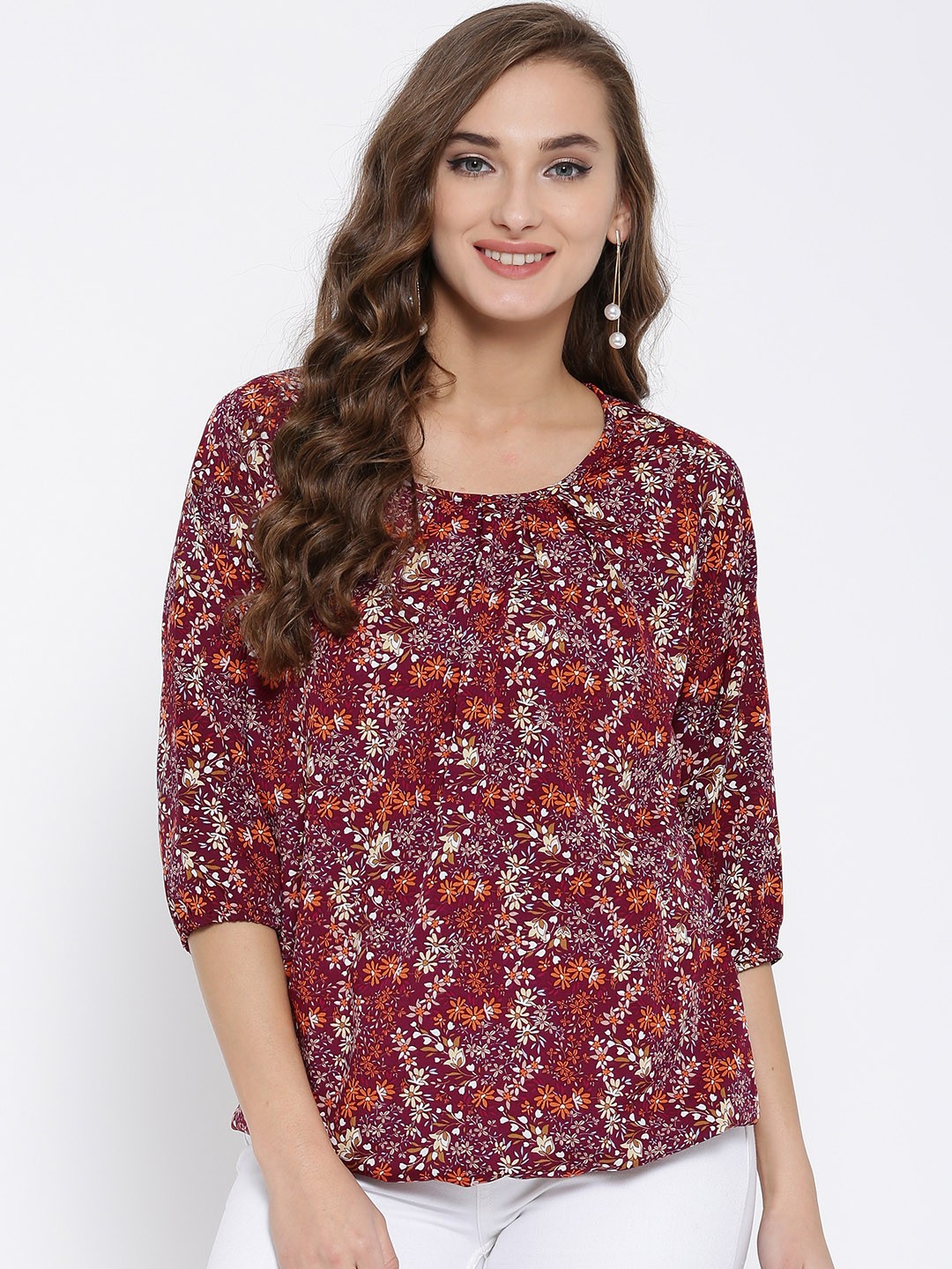 

Sera Women Wine-Coloured & Orange Printed Top, Purple