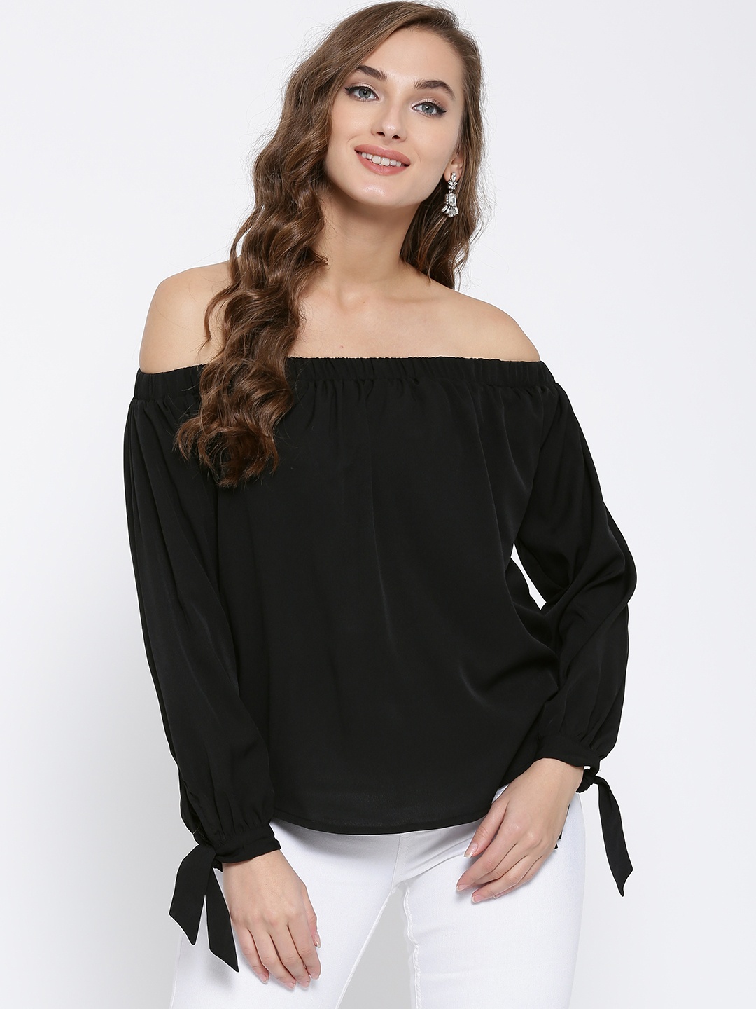 

Sera Women Black Solid Off-Shoulder Top