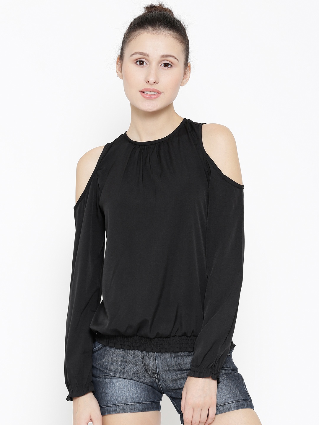 

Sera Women Black Solid Cold Shoulder Top