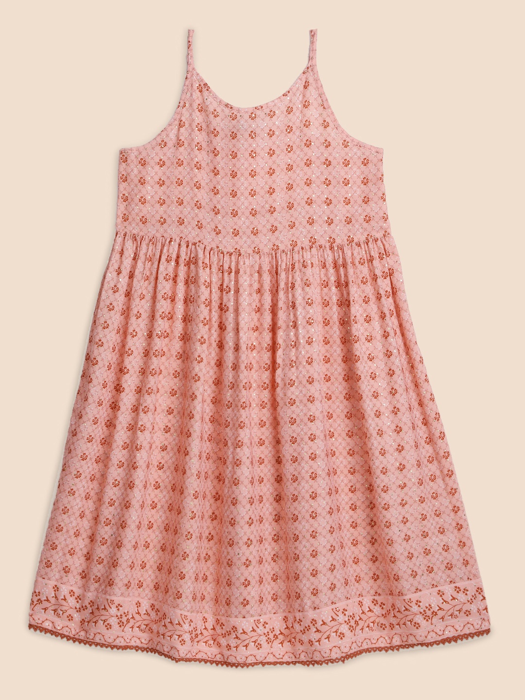 

House of Pataudi Girls Pink & Maroon Ethnic Motifs Print Fit & Flare Dress