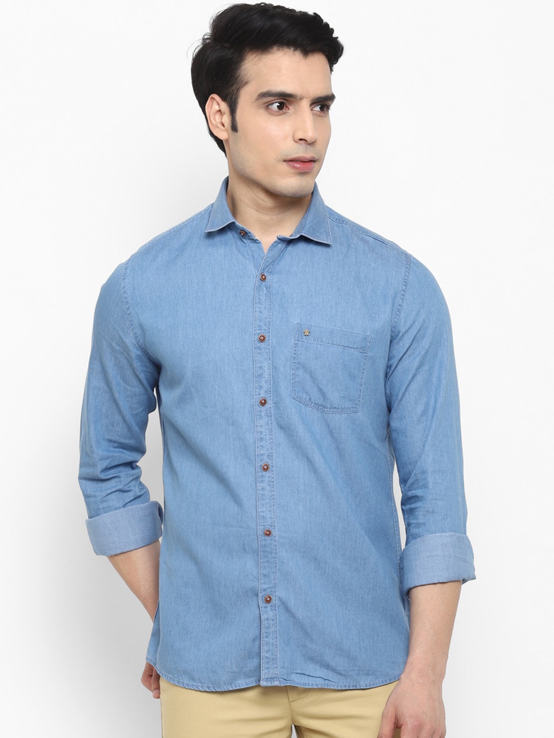 

Turtle Men Blue Slim Fit Opaque Cotton Casual Shirt