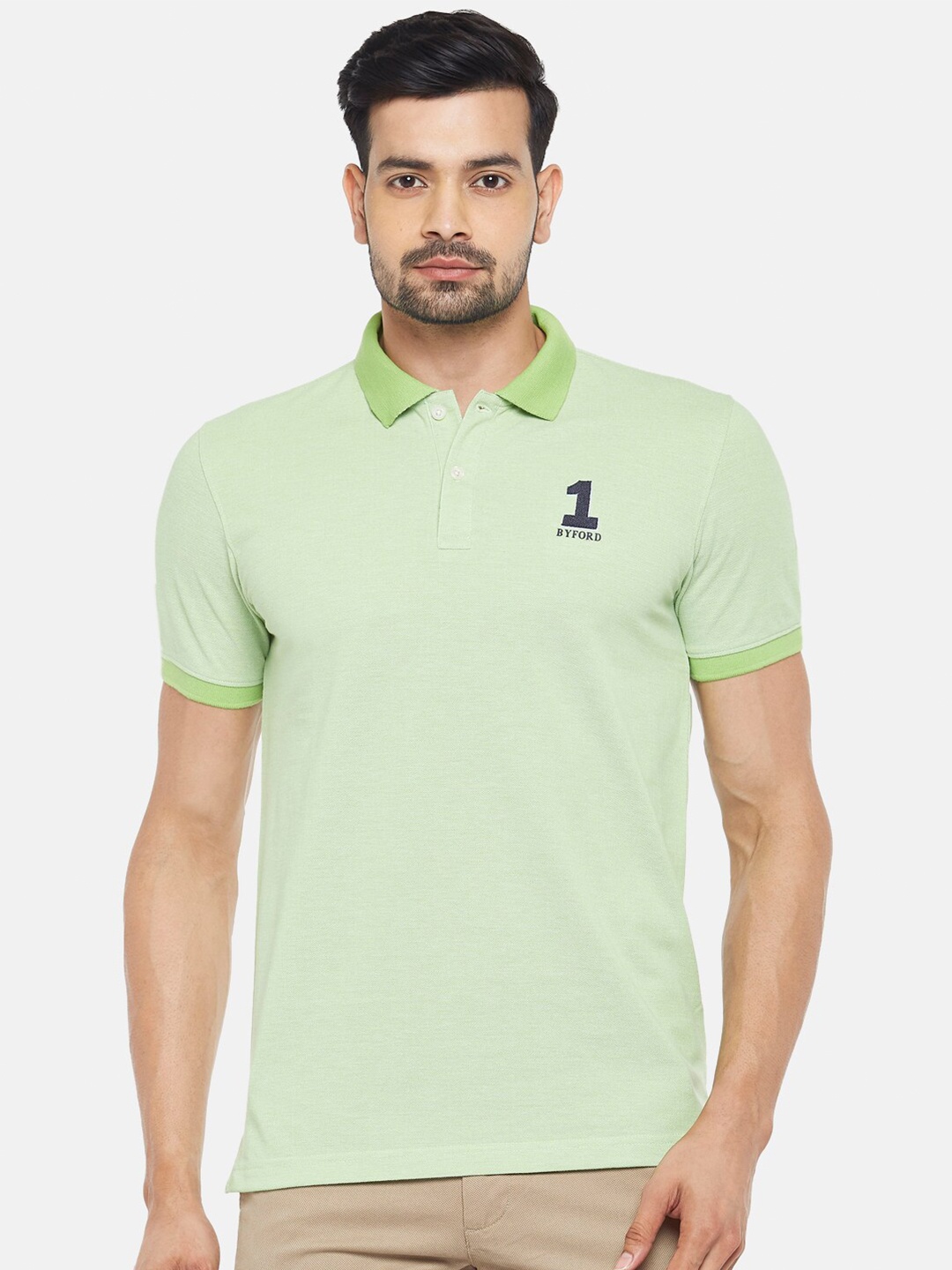 

BYFORD by Pantaloons Men Green Polo Collar Slim Fit T-shirt