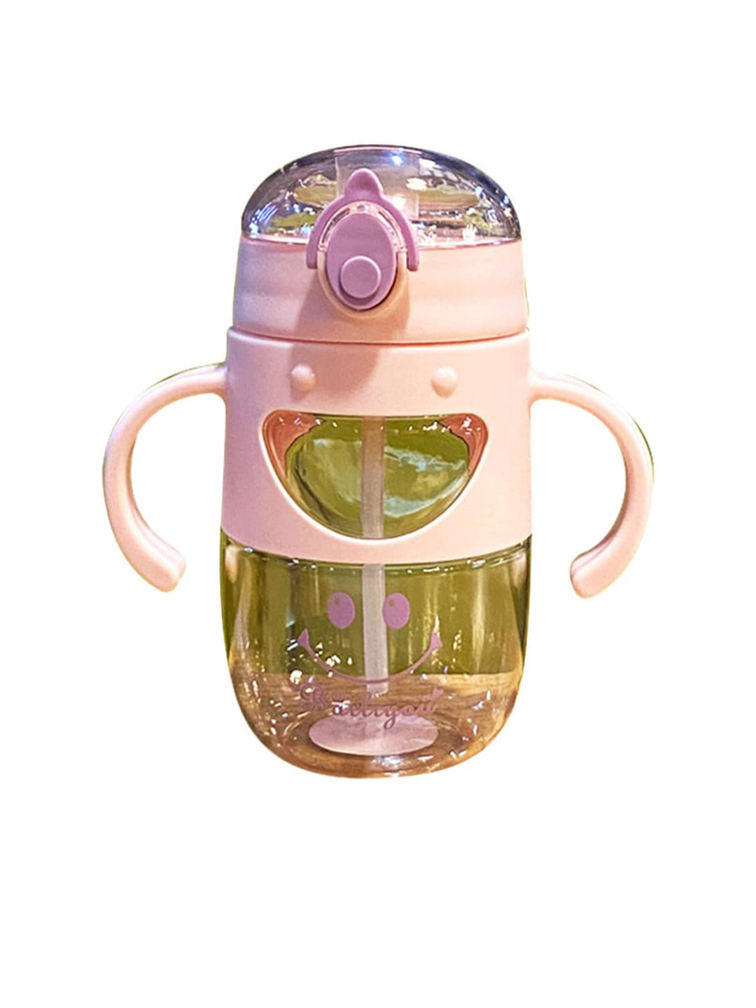 

GUCHIGU Infant Kids Pink Solid Sipper Bottle With Straw & Double Handle