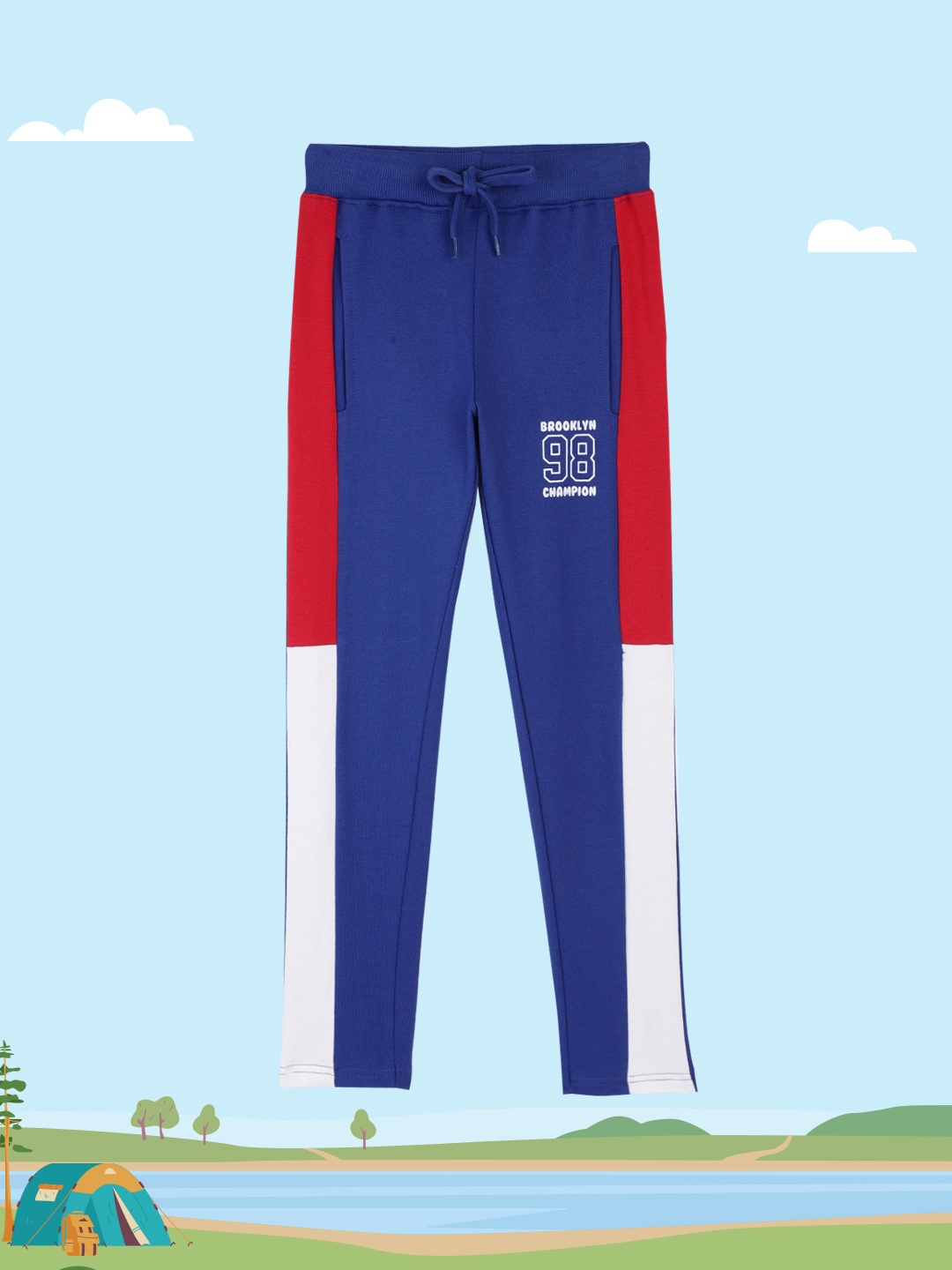 

HERE&NOW Boys Blue & White Solid Pure Cotton Regular Fit Track Pants