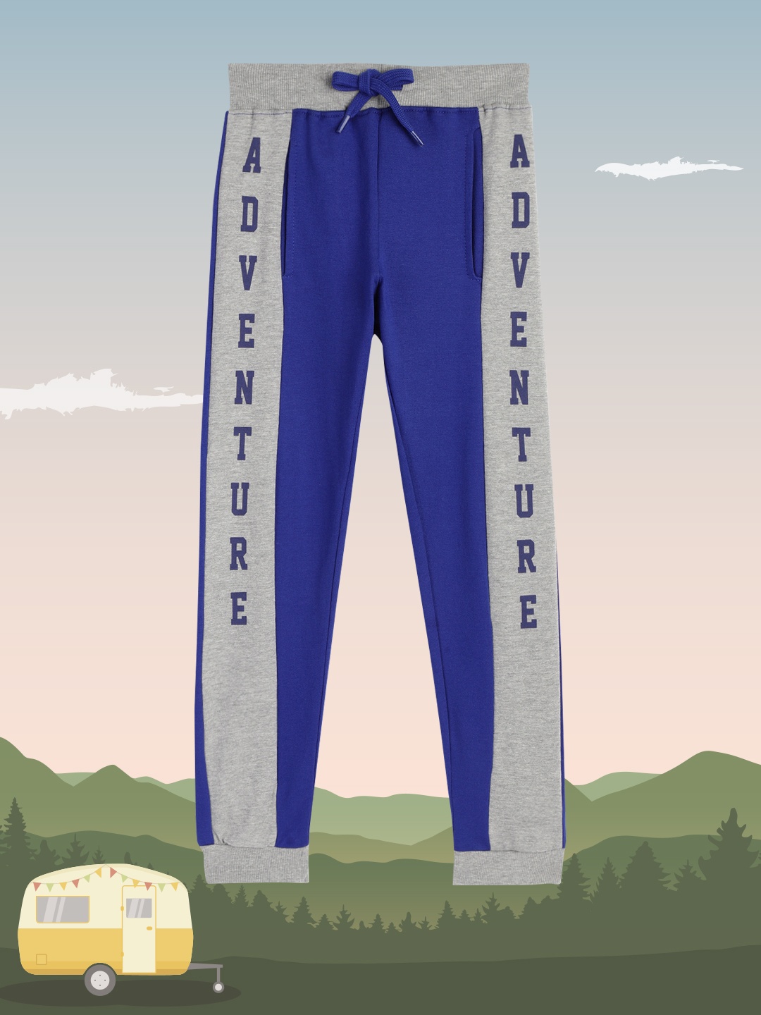 

HERE&NOW Boys Blue & Grey Colourblocked Regular Fit Joggers