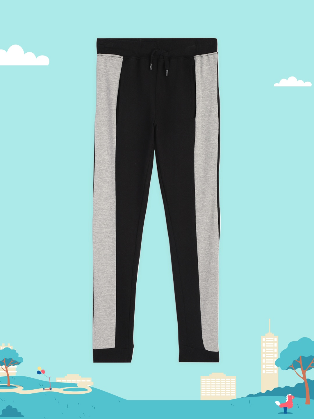 

HERE&NOW Boys Black & Grey Colourblocked Regular Fit Joggers