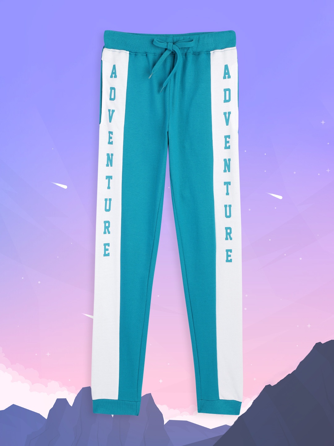 

HERE&NOW Boys Blue & White Printed Colourblocked Pure Cotton Regular Fit Joggers