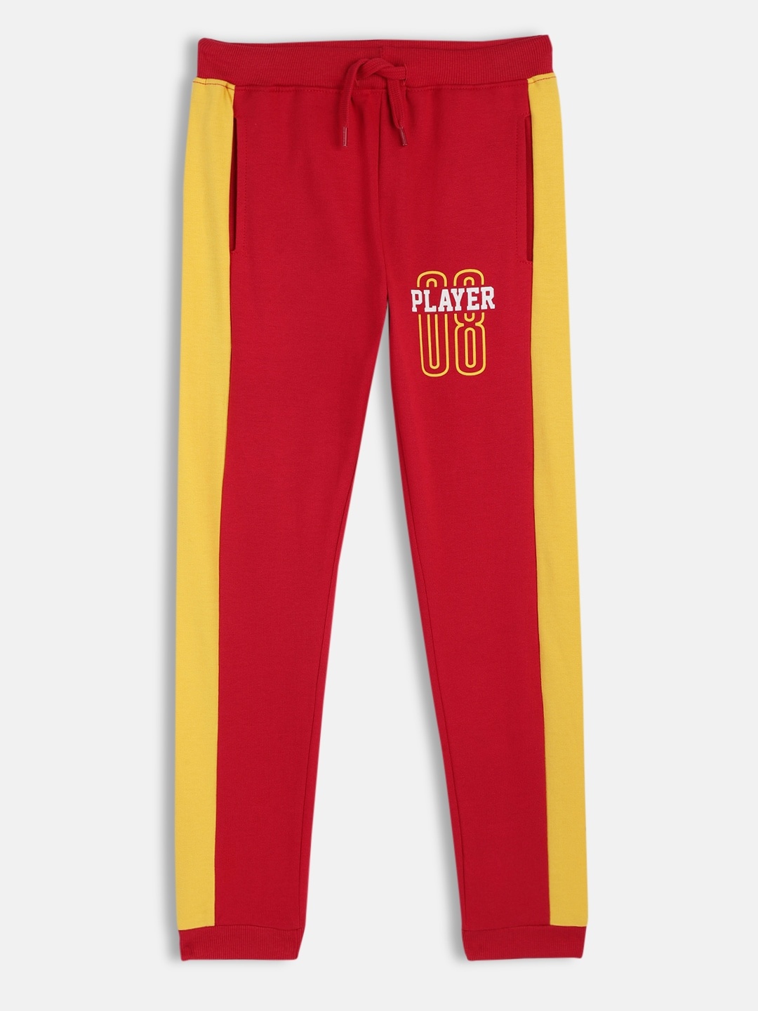 

HERE&NOW Boys Red & Yellow Colourblocked Pure Cotton Regular Fit Joggers