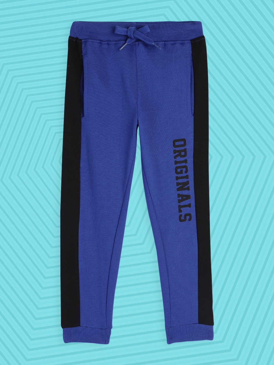 

HERE&NOW Boys Royal Blue Solid Pure Cotton Knitted Joggers with Side Stripes