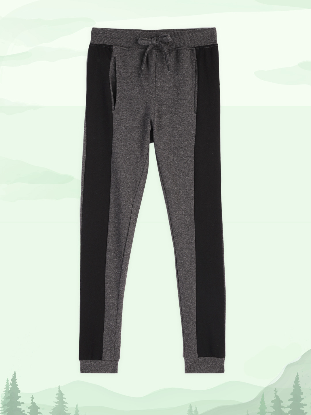 

HERE&NOW Boys Charcoal Grey & Black Colourblocked Regular Fit Joggers