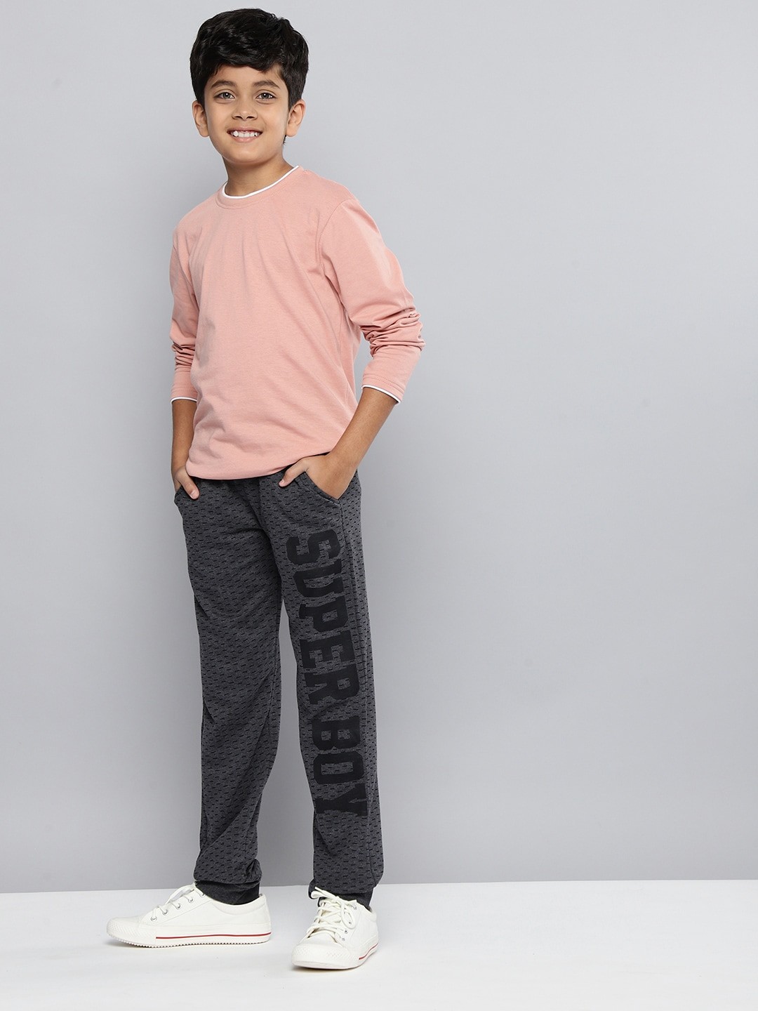 

HERE&NOW Boys Charcoal Grey & Black Printed Joggers