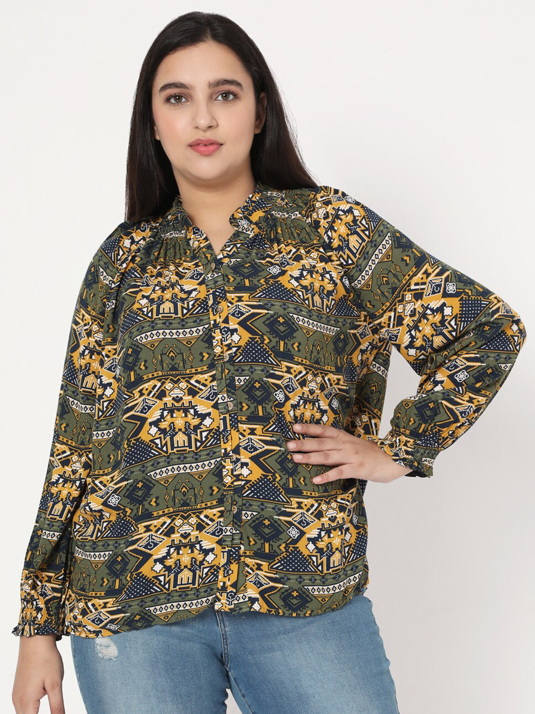 

VERO MODA CURVE Blue Mandarin Collar Shirt Style Top