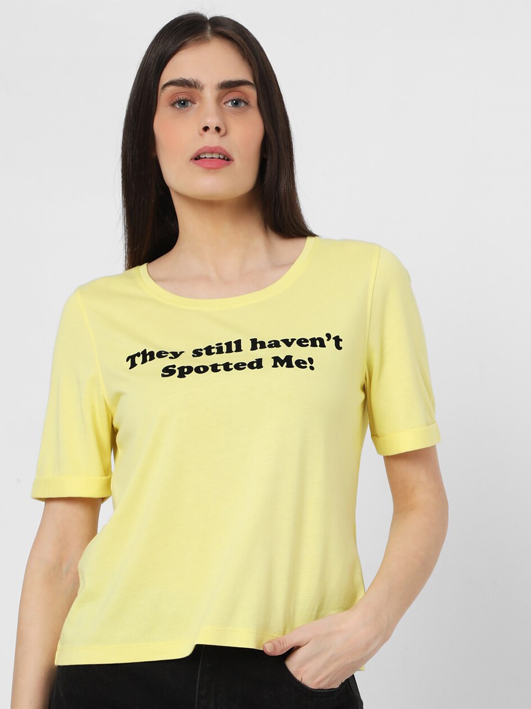 

Vero Moda Women Yellow Typography Printed T-shirt