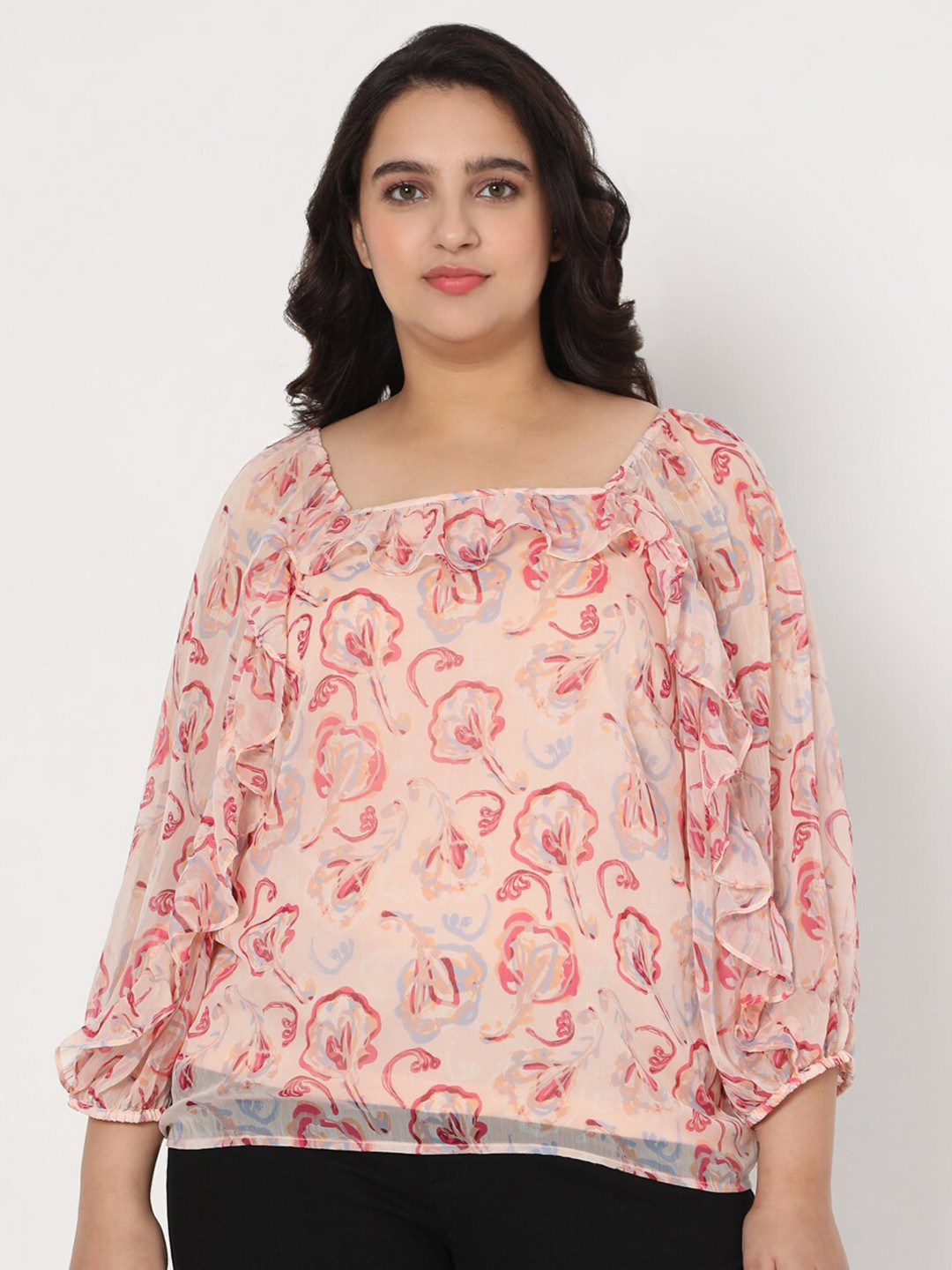 

VERO MODA CURVE Pink Floral Printed Regular Top