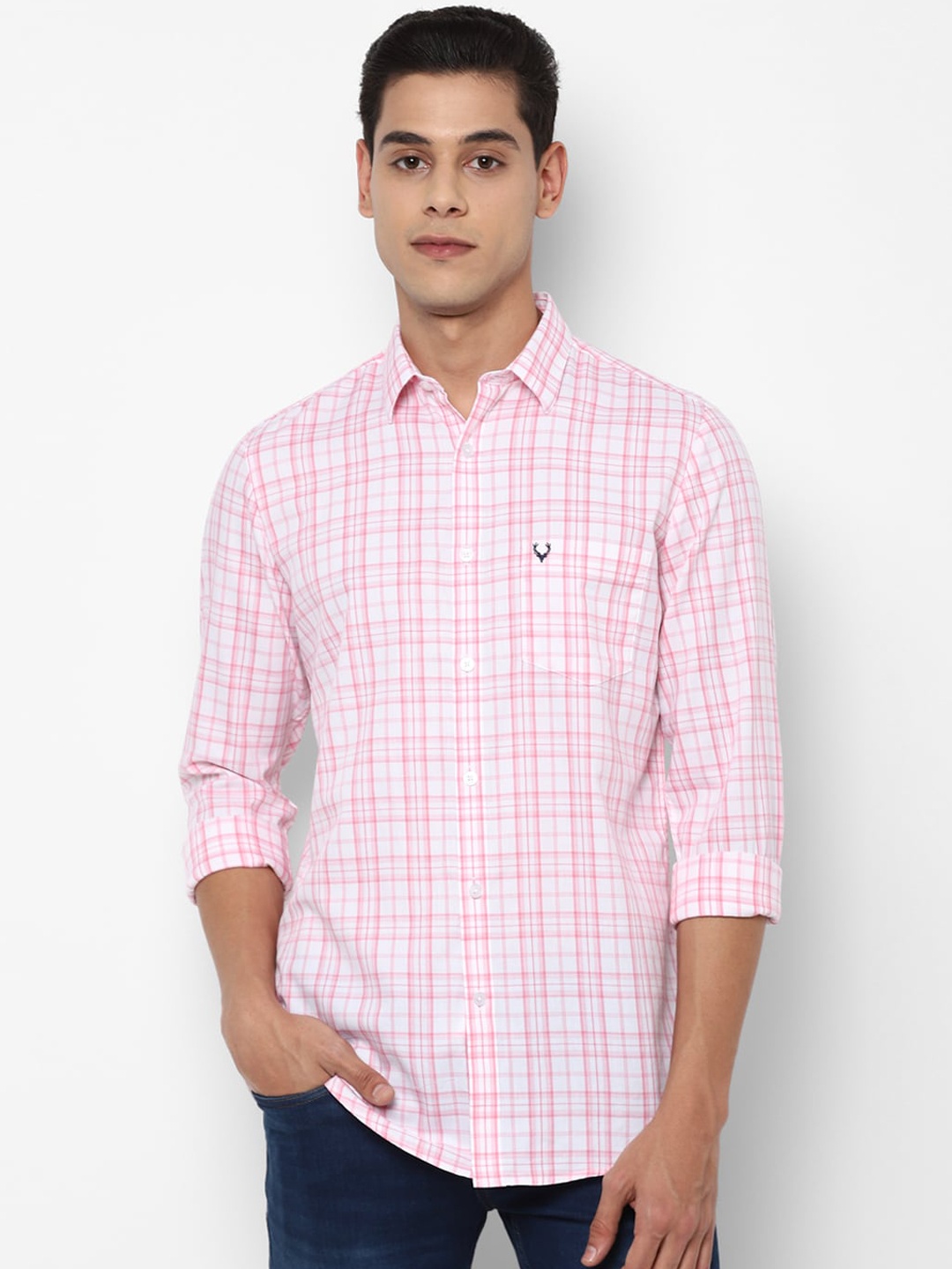

Allen Solly Men Pink Slim Fit Opaque Checked Casual Shirt