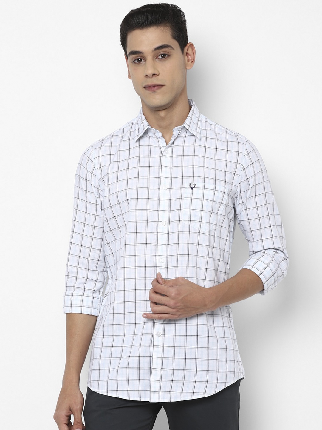 

Allen Solly Men White Slim Fit Grid Tattersall Checks Checked Pure Cotton Casual Shirt