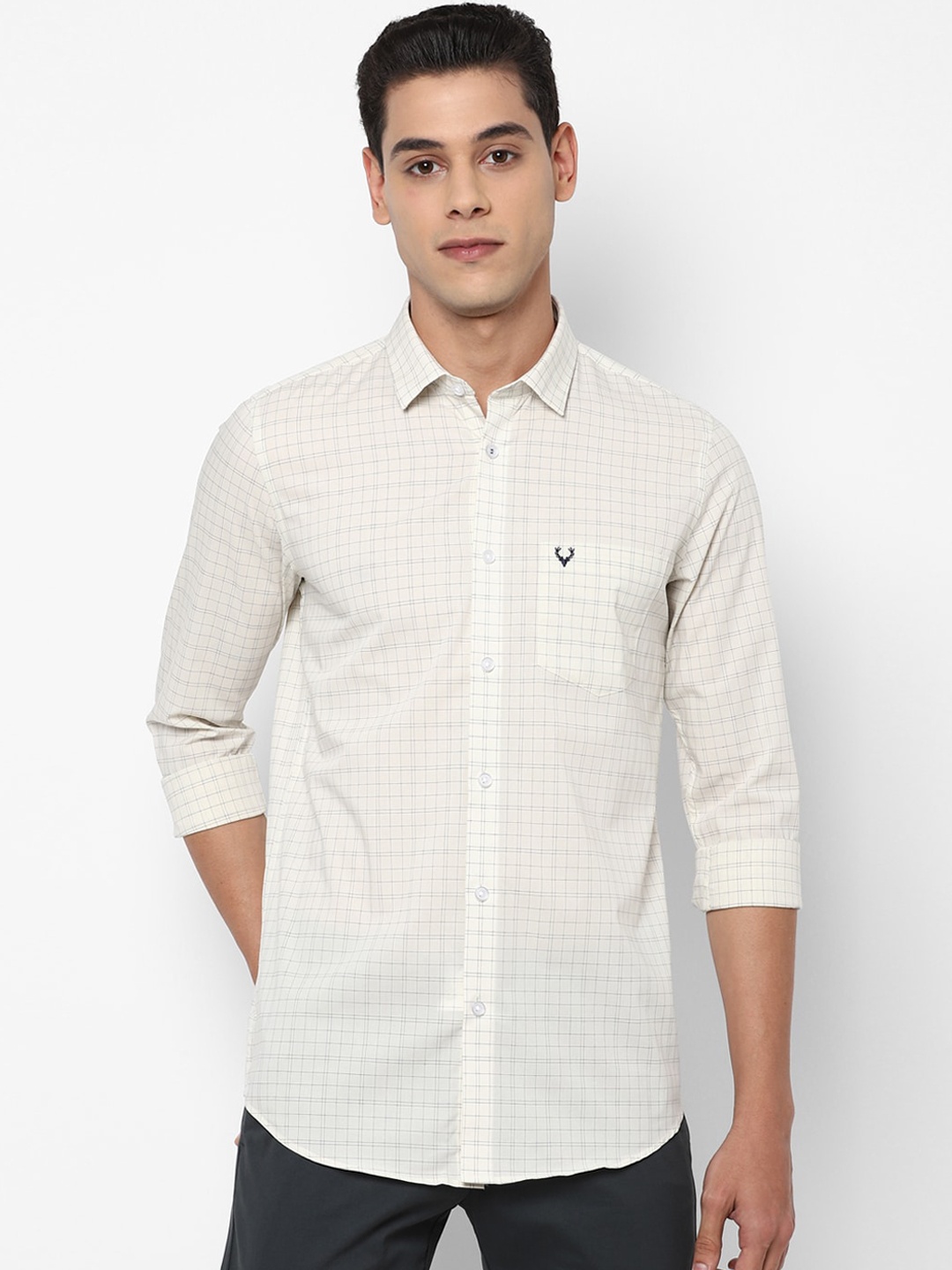 

Allen Solly Men Cream & Black Slim Fit Checked Casual Shirt