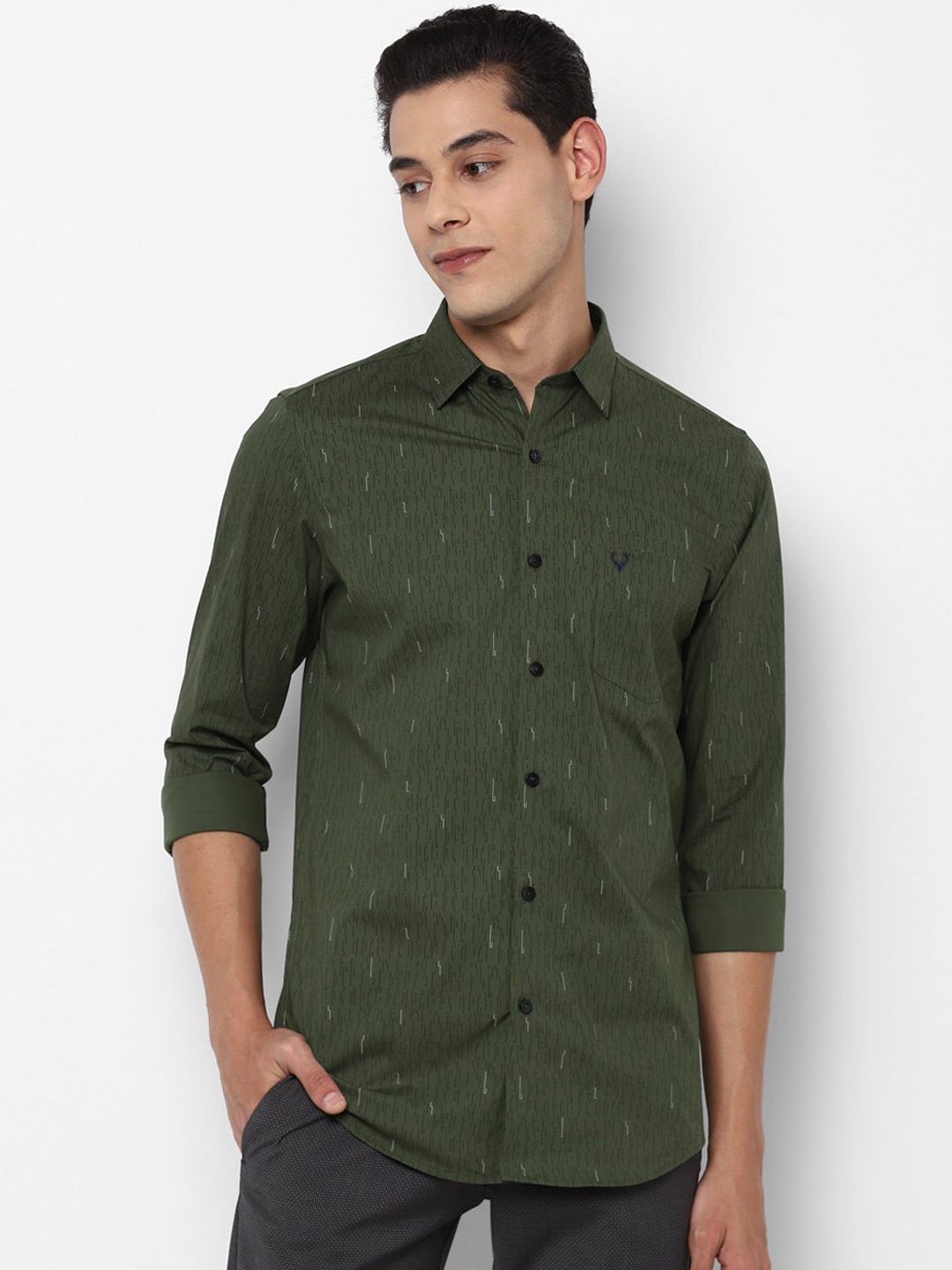 

Allen Solly Men Green Slim Fit Opaque Printed Casual Shirt