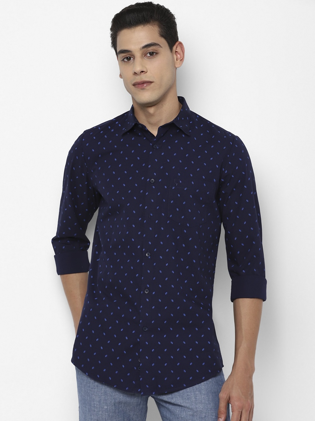 

Allen Solly Men Navy Blue Slim Fit Opaque Printed Casual Shirt