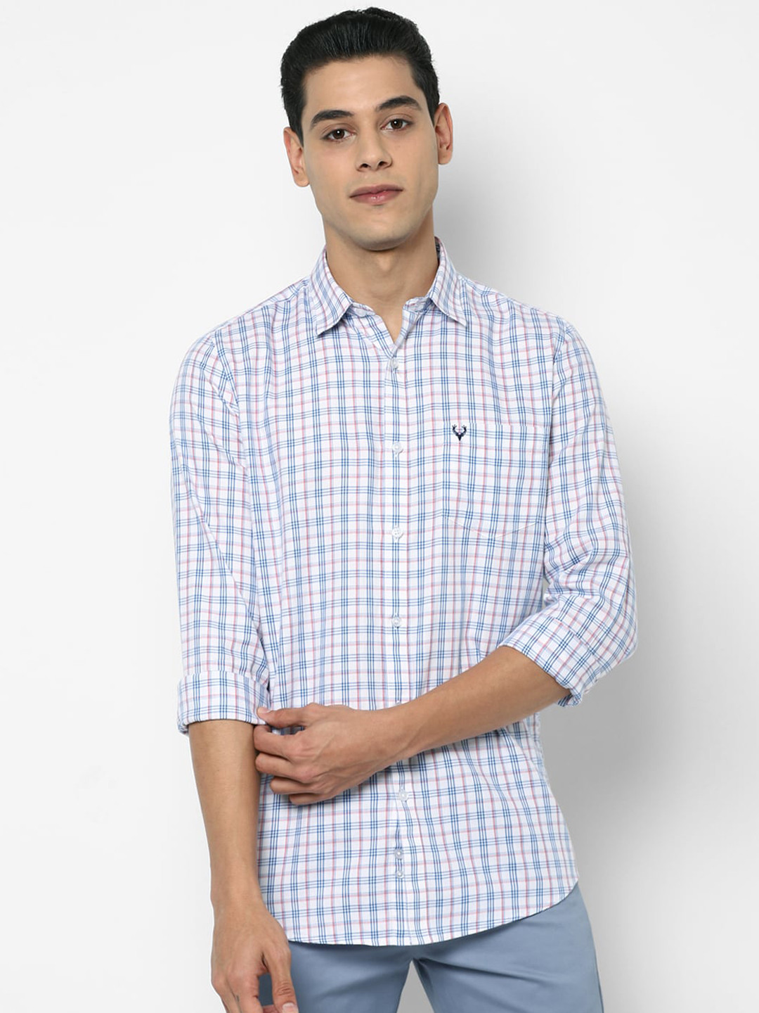 

Allen Solly Men Blue & White Slim Fit Checked Cotton Casual Shirt