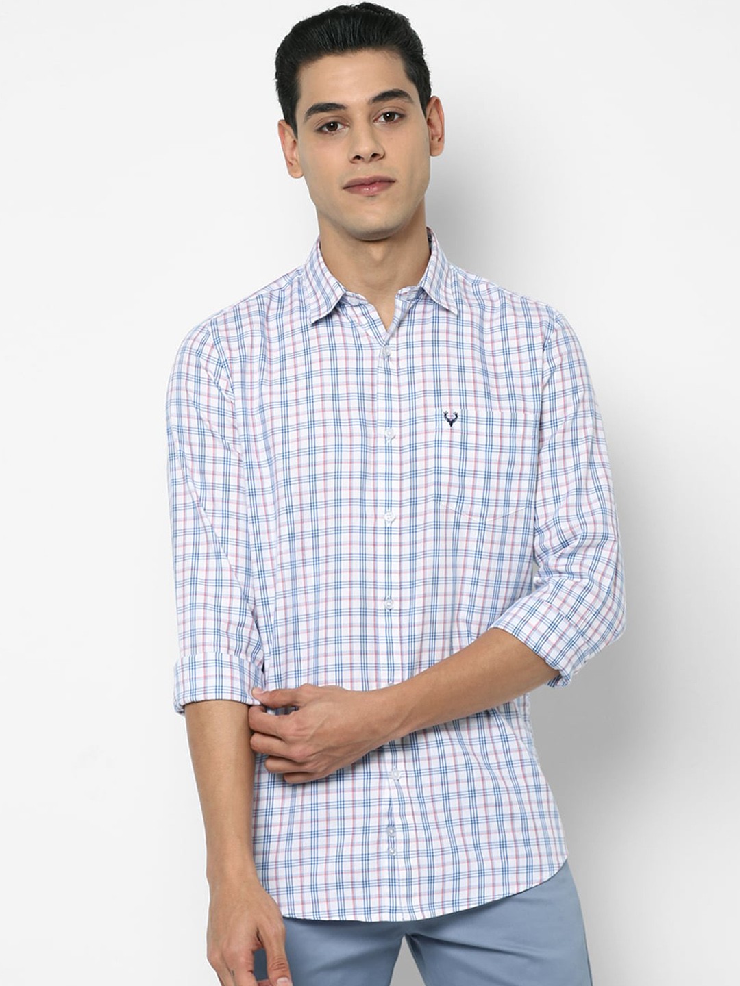 

Allen Solly Men Blue Slim Fit Opaque Checked Pure Cotton Casual Shirt