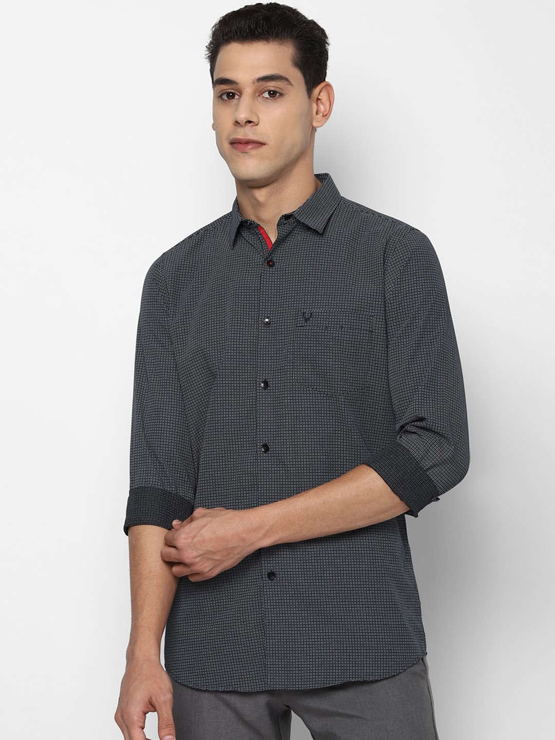 

Allen Solly Men Grey & White Slim Fit Opaque Printed Pure Cotton Casual Shirt