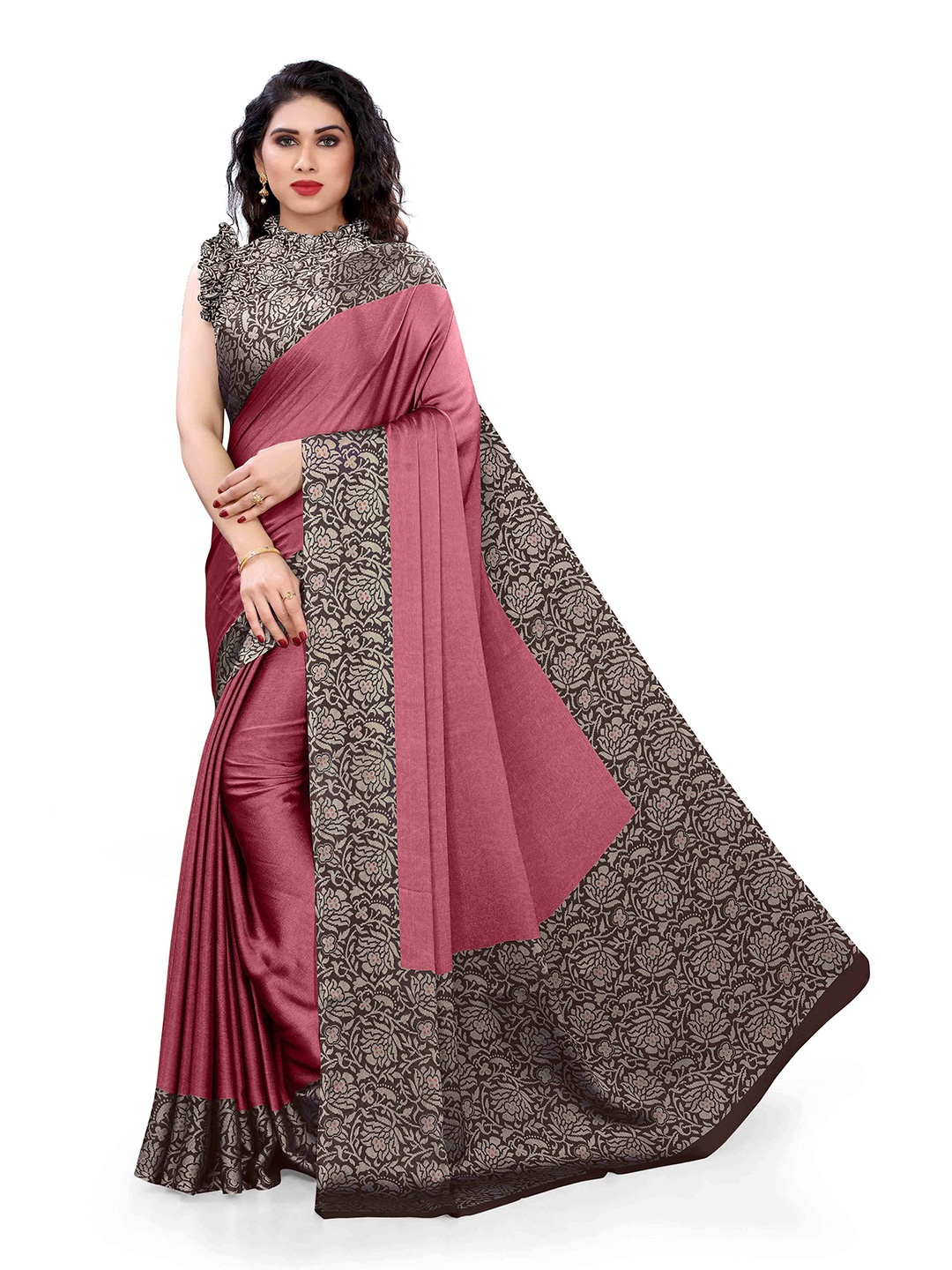

KALINI Pink & Brown Printed Saree