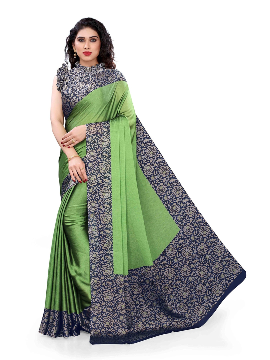 

KALINI Green & Navy Blue Saree