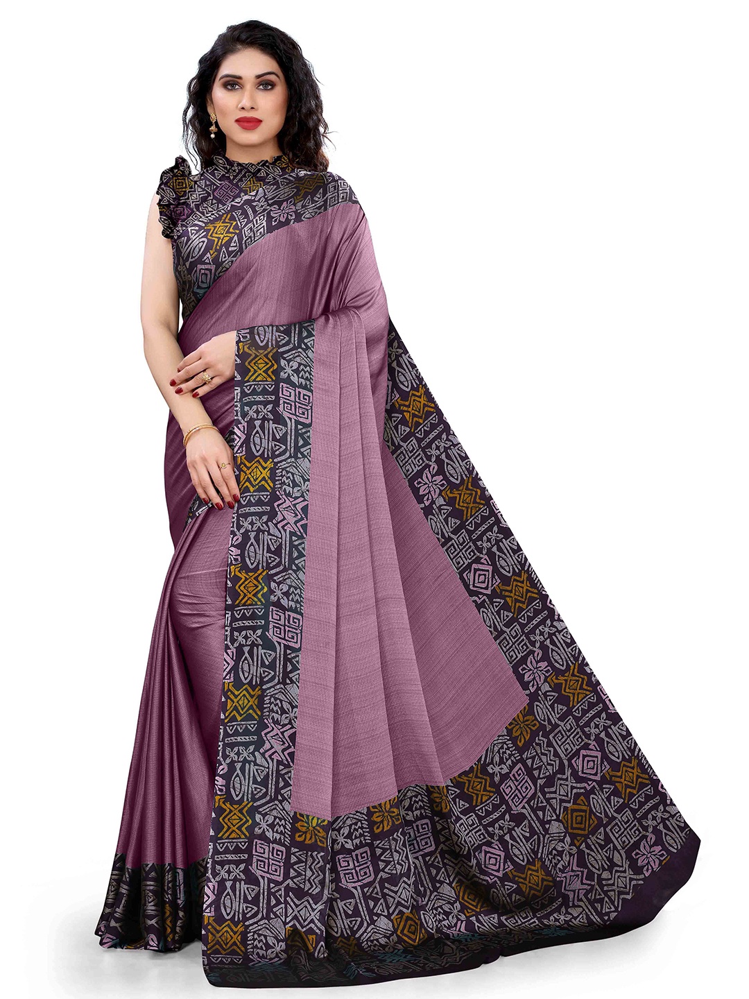 

KALINI Pink & Navy Blue Printed Saree