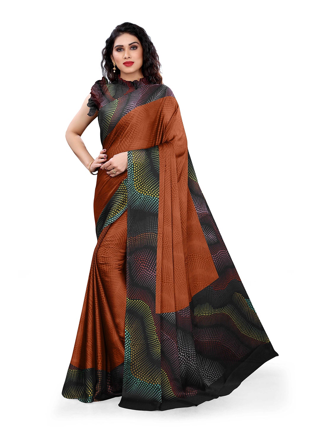 

KALINI Rust & Black Printed Saree