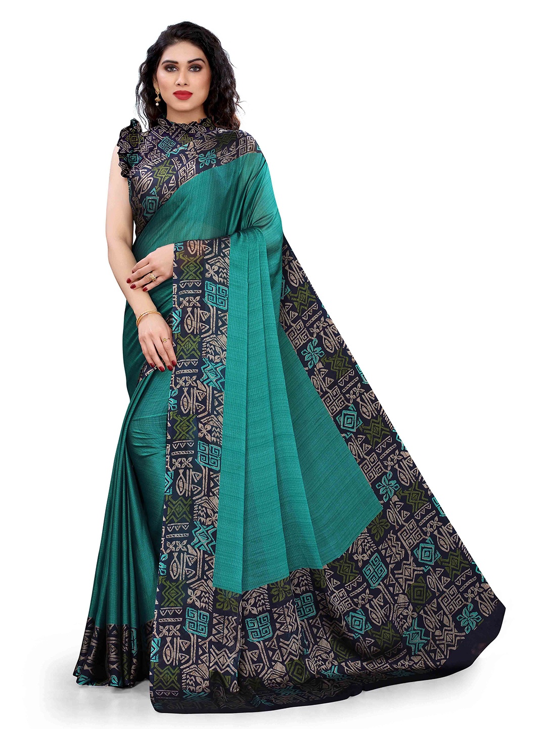 

KALINI Teal & Navy Blue Printed Saree