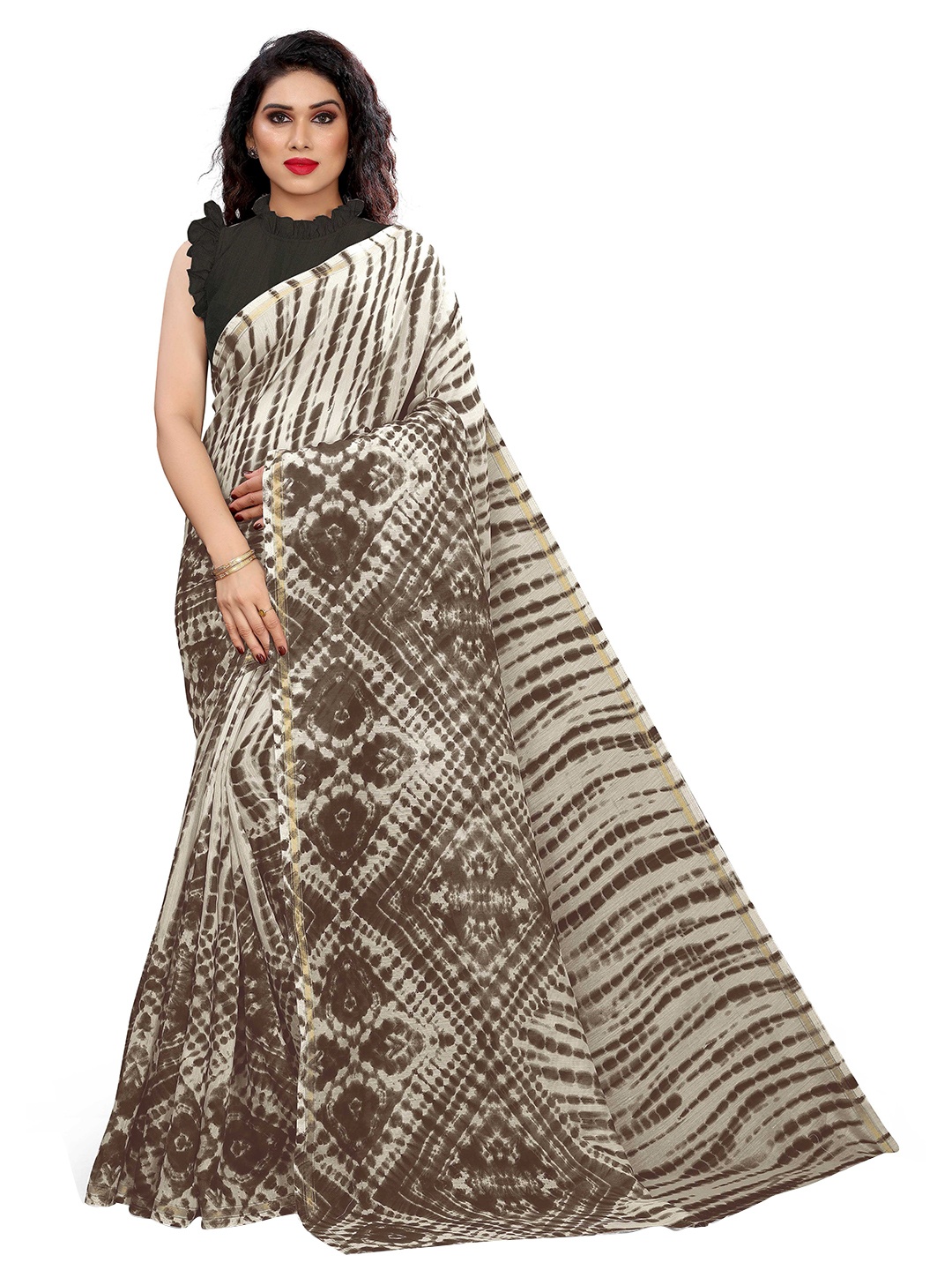 

KALINI Beige & White Printed Saree